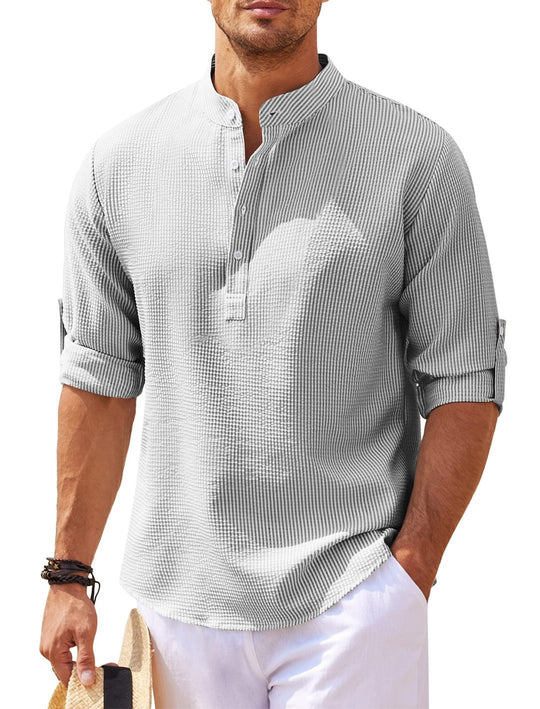 Basser - Heren Shirt | Opstaande Kraag-Basser-Lichtgrijs-S-Basser