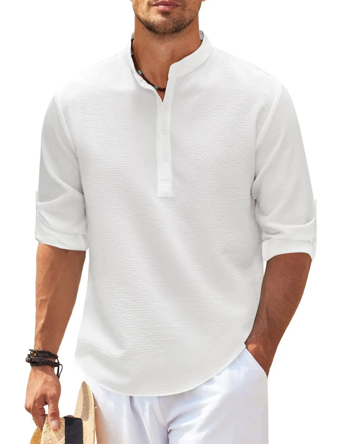 Basser - Heren Shirt | Opstaande Kraag-Basser-Wit-S-Basser
