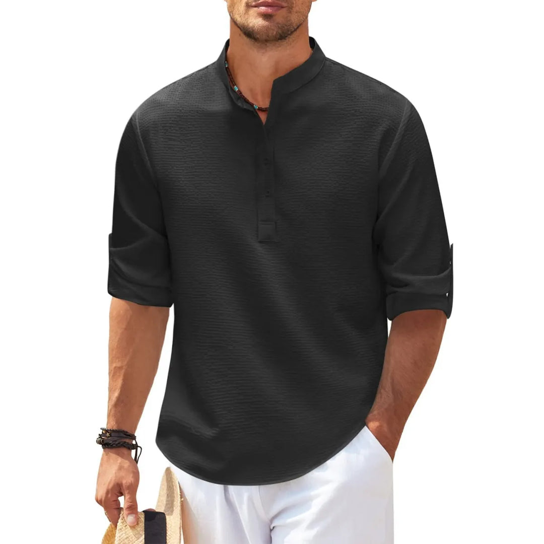 Basser - Heren Shirt | Opstaande Kraag-Basser-Zwart-S-Basser