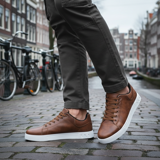 Basser - Heren Sneakers | Dikke Rubber Zool-Basser-Donkerbruin-39-Basser