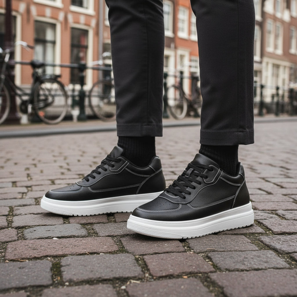 Basser - Heren Sneakers | Verborgen Verhoging-Basser-Zwart +10CM-37-Basser