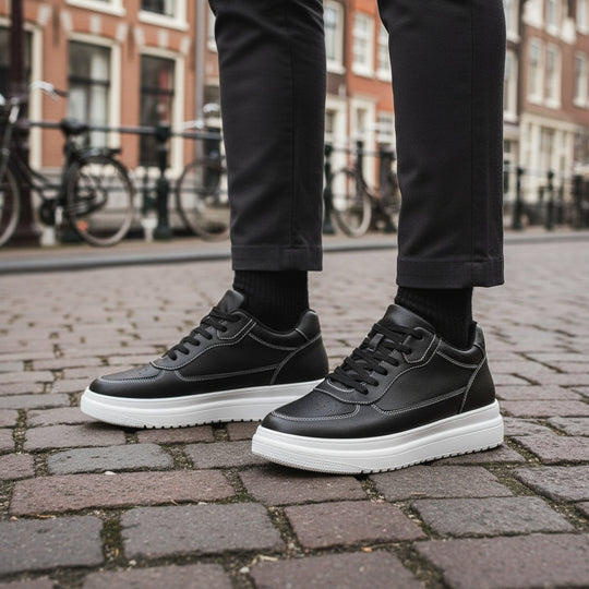 Basser - Heren Sneakers | Verborgen Verhoging-Basser-Zwart +10CM-37-Basser