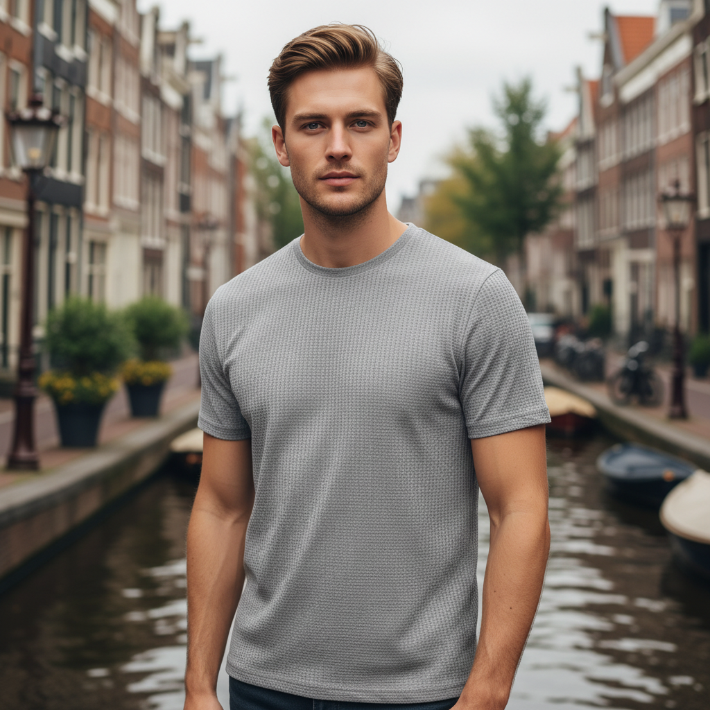 Basser - Heren T-Shirt | Geweven Textuur-Basser-Grijs-S-Basser