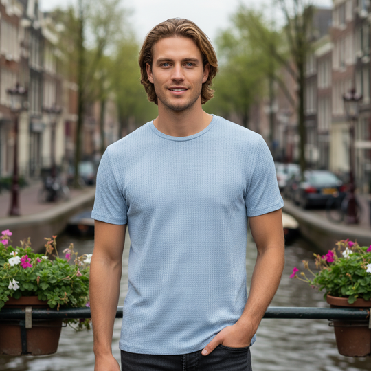 Basser - Heren T-Shirt | Geweven Textuur-Basser-Lichtblauw-S-Basser