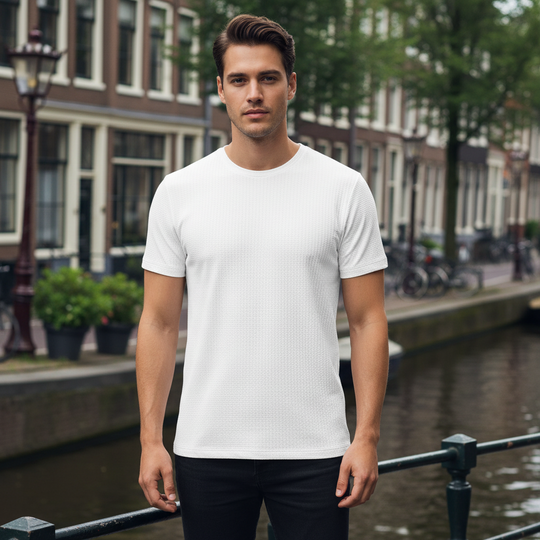 Basser - Heren T-Shirt | Geweven Textuur-Basser-Wit-S-Basser