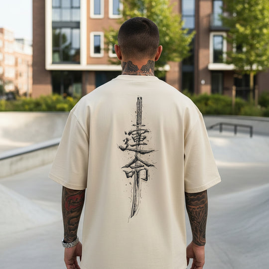 Basser - Heren T-Shirt | Unieke Kalligrafieprint-Basser-Beige-S-Basser