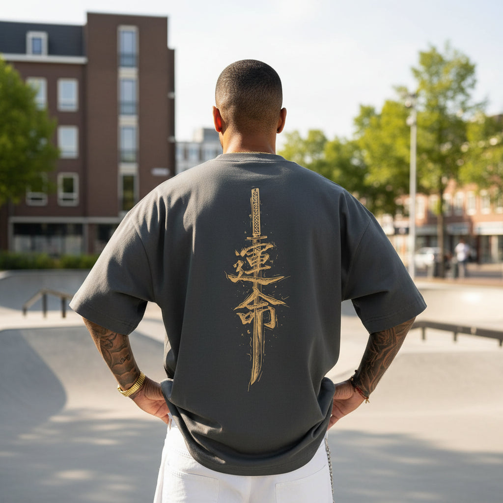 Basser - Heren T-Shirt | Unieke Kalligrafieprint-Basser-Donkergrijs-S-Basser