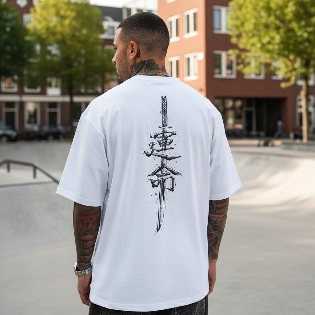 Basser - Heren T-Shirt | Unieke Kalligrafieprint-Basser-Wit-S-Basser