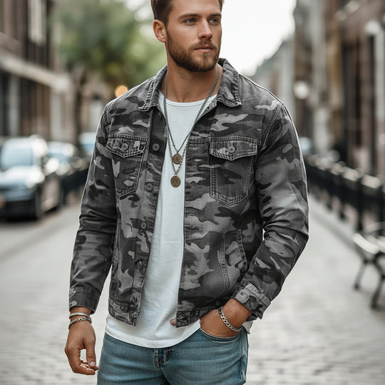 Basser - Heren Winterjas | Camouflage Design-Jassen-Basser-Grijs-S-Basser