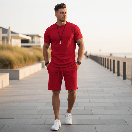Basser - Heren Zomer Set | Luchtige Top en Short-Basser-Rood-M-Basser