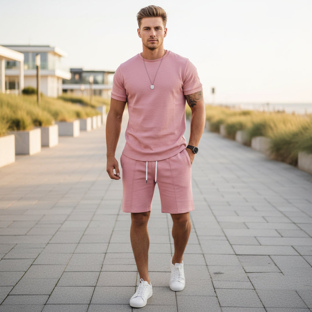 Basser - Heren Zomer Set | Luchtige Top en Short-Basser-Roze-M-Basser