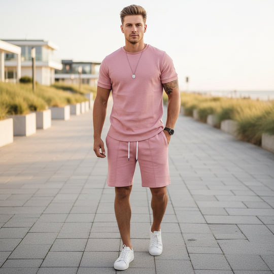 Basser - Heren Zomer Set | Luchtige Top en Short-Basser-Roze-M-Basser