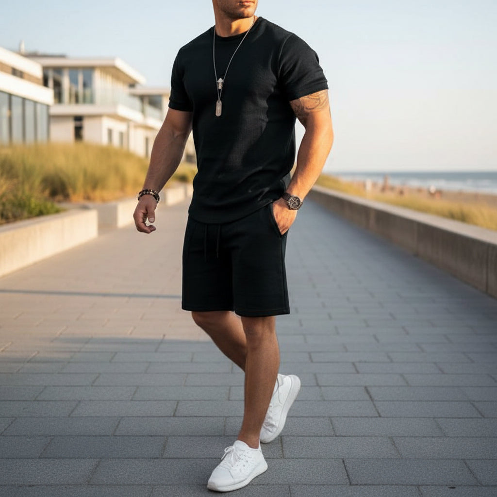 Basser - Heren Zomer Set | Luchtige Top en Short-Basser-Zwart-M-Basser