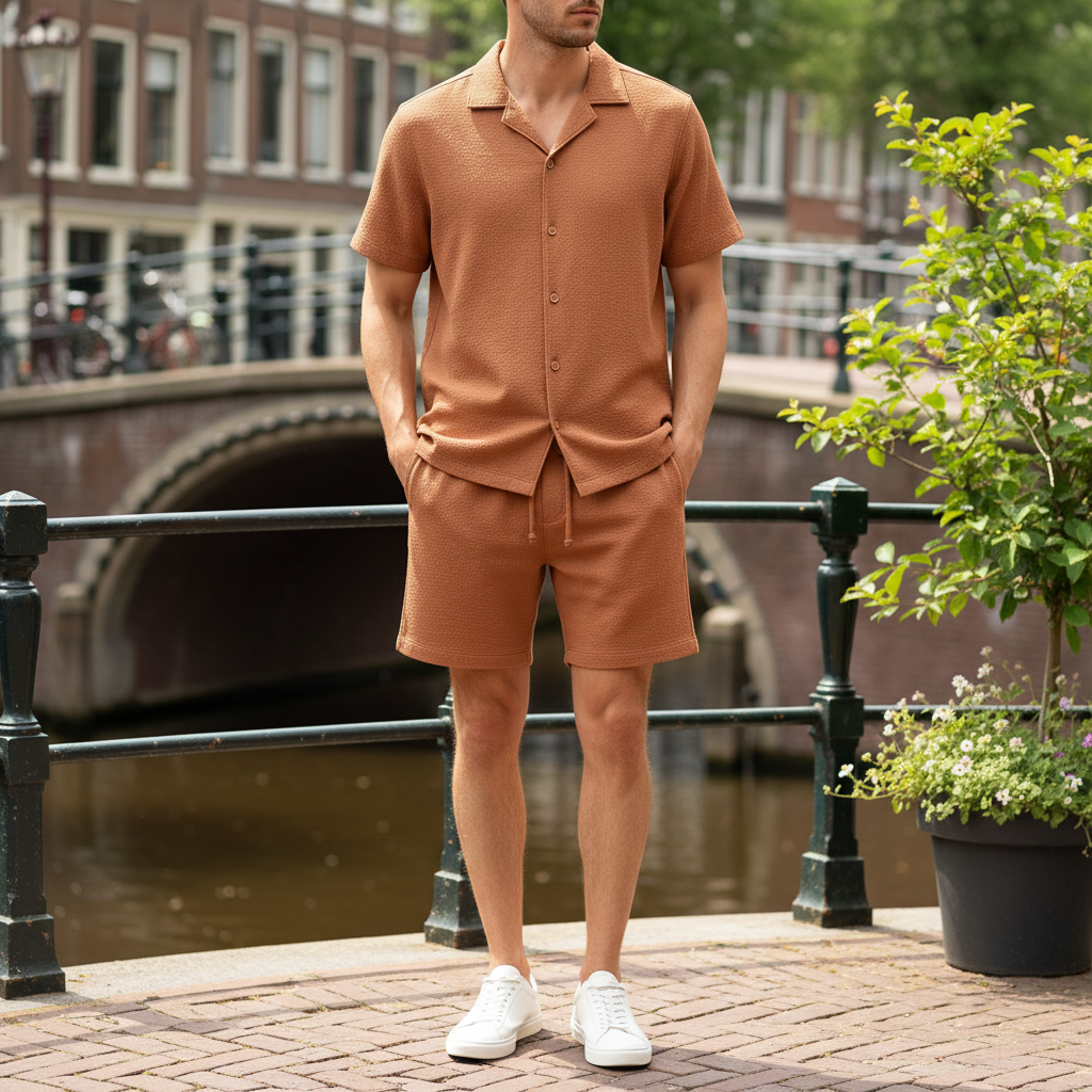 Basser - Heren Zomer Set | Relaxed Fit-Sets-Basser-Bruin-S-Basser