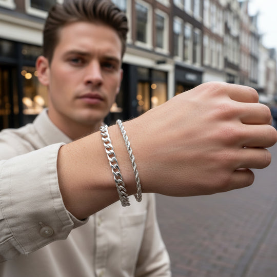 Basser - Heren Armbanden | Cubaanse en Touwketting Set 0
