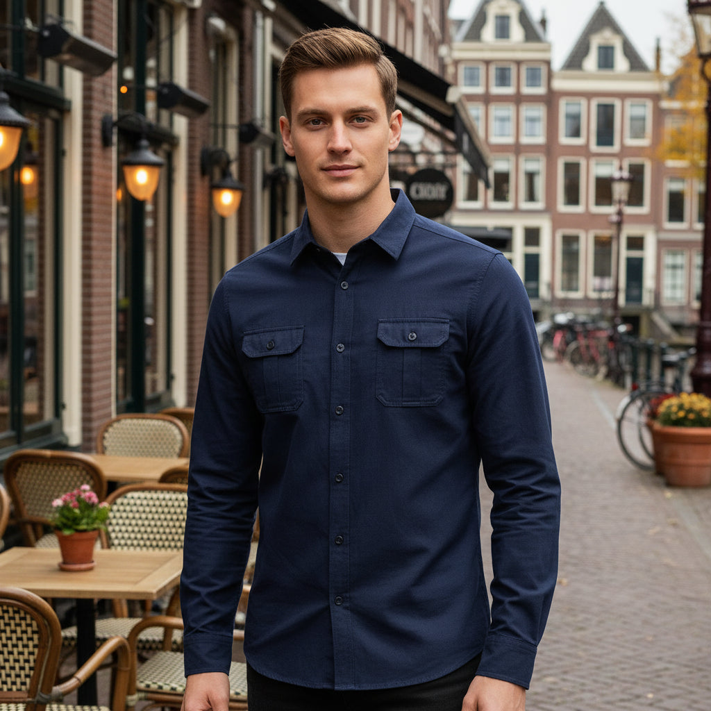 Basser - Heren Overhemd | Lange Mouwen met Borstzakken 7