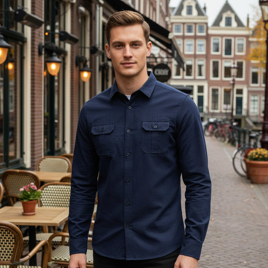 Basser - Heren Overhemd | Lange Mouwen met Borstzakken 7