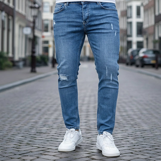 Benjamin – Heren Spijkerbroek | Slim Fit met Gescheurde Details voor een Stoere Look-Basser-Blauw-XS-Basser