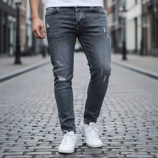 Benjamin – Heren Spijkerbroek | Slim Fit met Gescheurde Details voor een Stoere Look-Basser-Grijs-XS-Basser