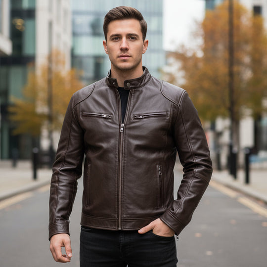 Bram Heren Bikerjack | Casual Fit-Basser-Bruin-S-Basser