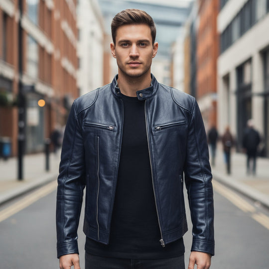 Bram Heren Bikerjack | Casual Fit-Basser-Donkerblauw-S-Basser