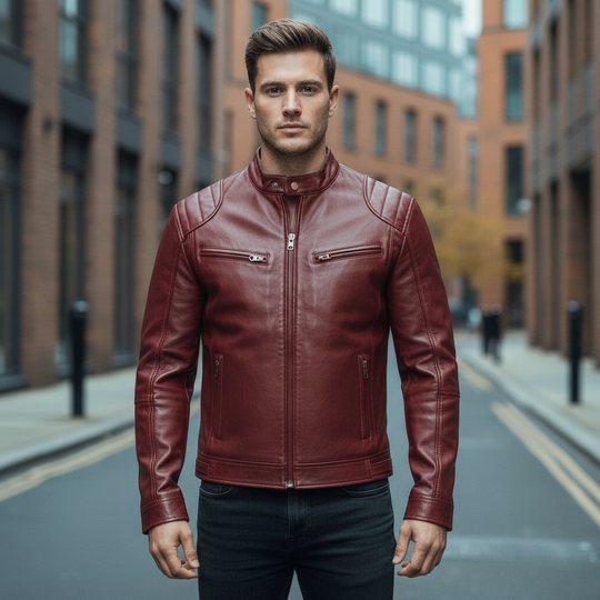 Bram Heren Bikerjack | Casual Fit-Basser-Wijnrood-S-Basser
