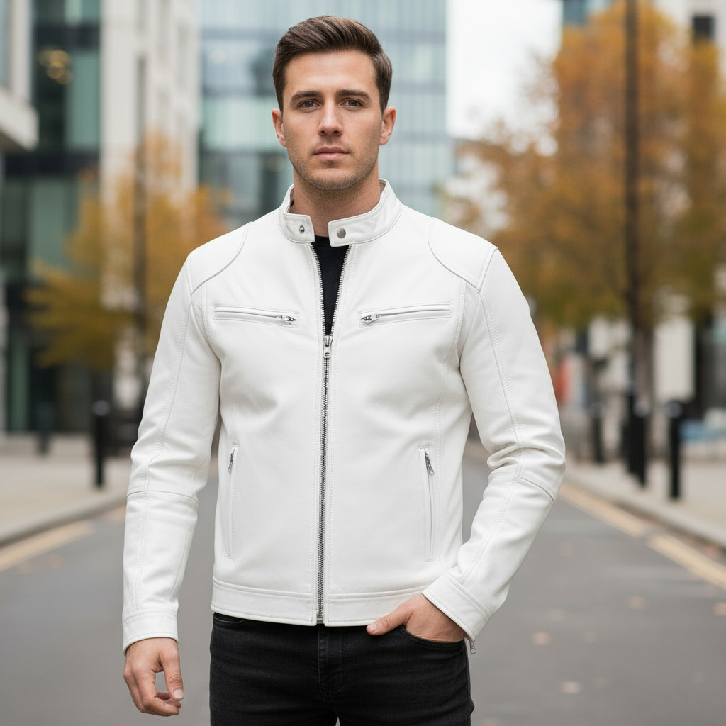 Bram Heren Bikerjack | Casual Fit-Basser-Wit-S-Basser