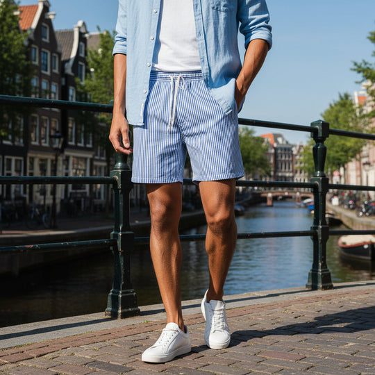 Brandon – Heren Zwemshort | Gestreept Ontwerp met Elastische Tailleband-Basser-Blauw-S-Basser