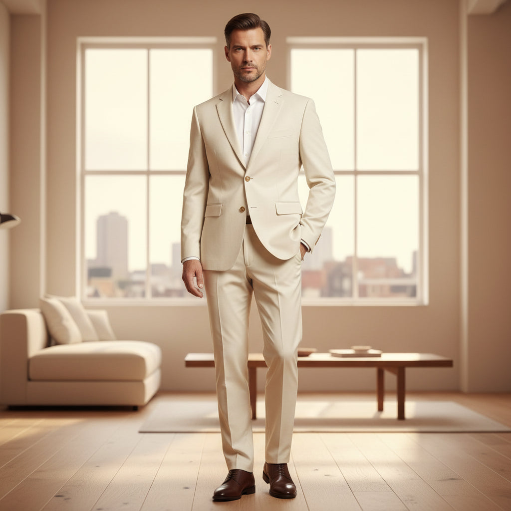 Casper – Heren Blazer & Broek Set | Tijdloos Elegant Design met Comfortabele Pasvorm-Basser-Beige-2XS-Basser