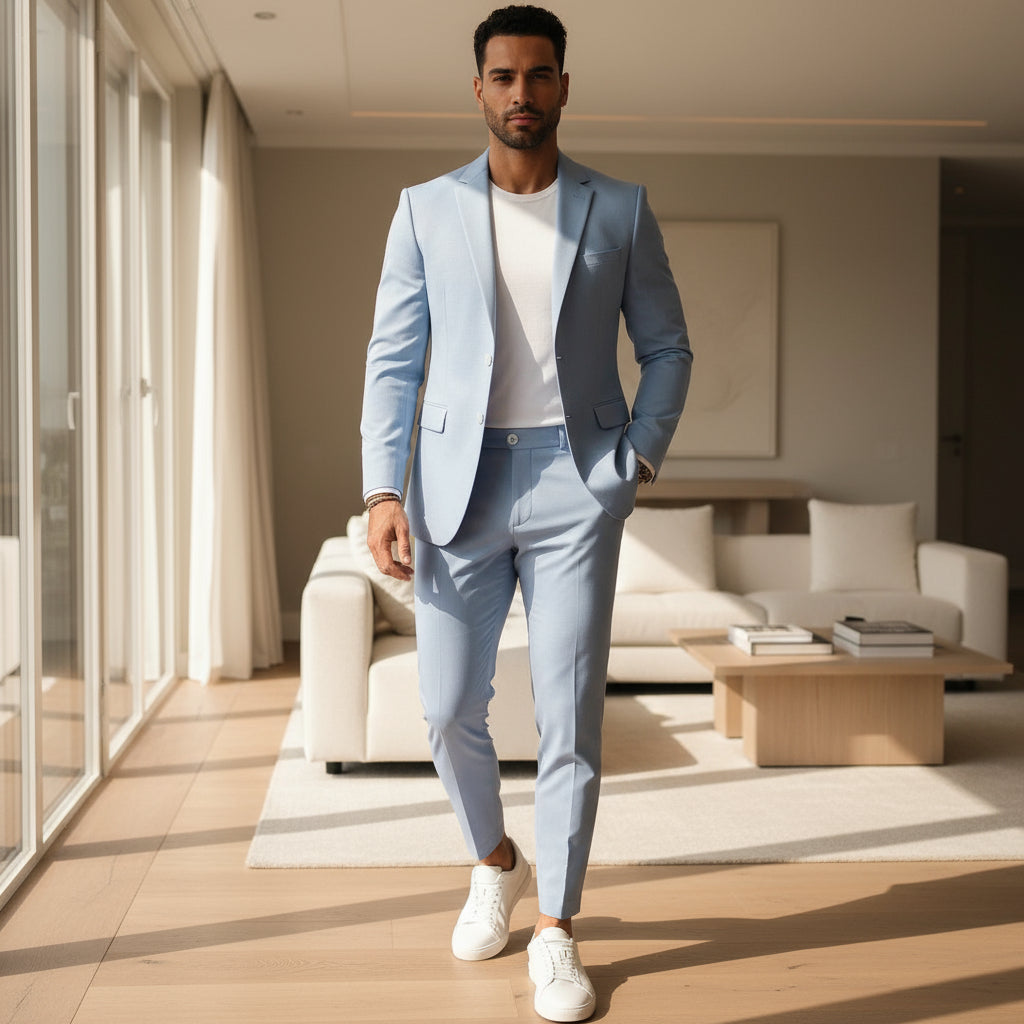 Casper – Heren Blazer & Broek Set | Tijdloos Elegant Design met Comfortabele Pasvorm-Basser-Blauw-2XS-Basser