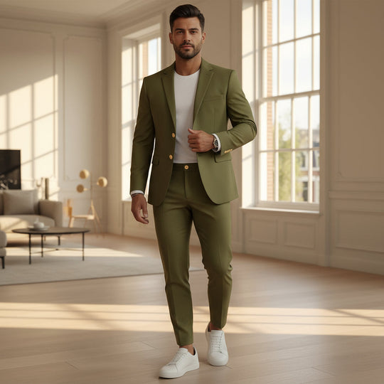 Casper – Heren Blazer & Broek Set | Tijdloos Elegant Design met Comfortabele Pasvorm-Basser-Legergroen-2XS-Basser