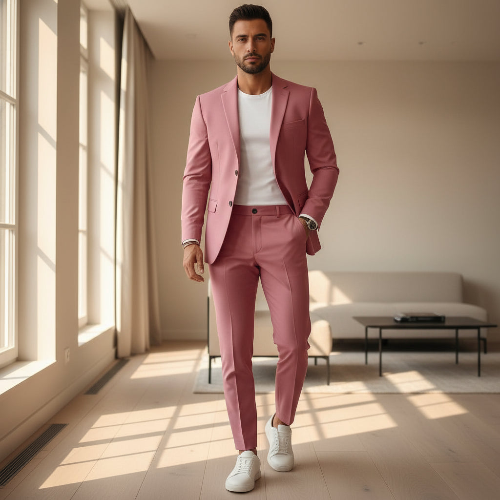 Casper – Heren Blazer & Broek Set | Tijdloos Elegant Design met Comfortabele Pasvorm-Basser-Roze-2XS-Basser