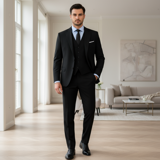 Daniel – Heren Pak Zwart | Slim Fit 3-Delig met Tijdloos Ontwerp-Basser-Zwart-S-Basser