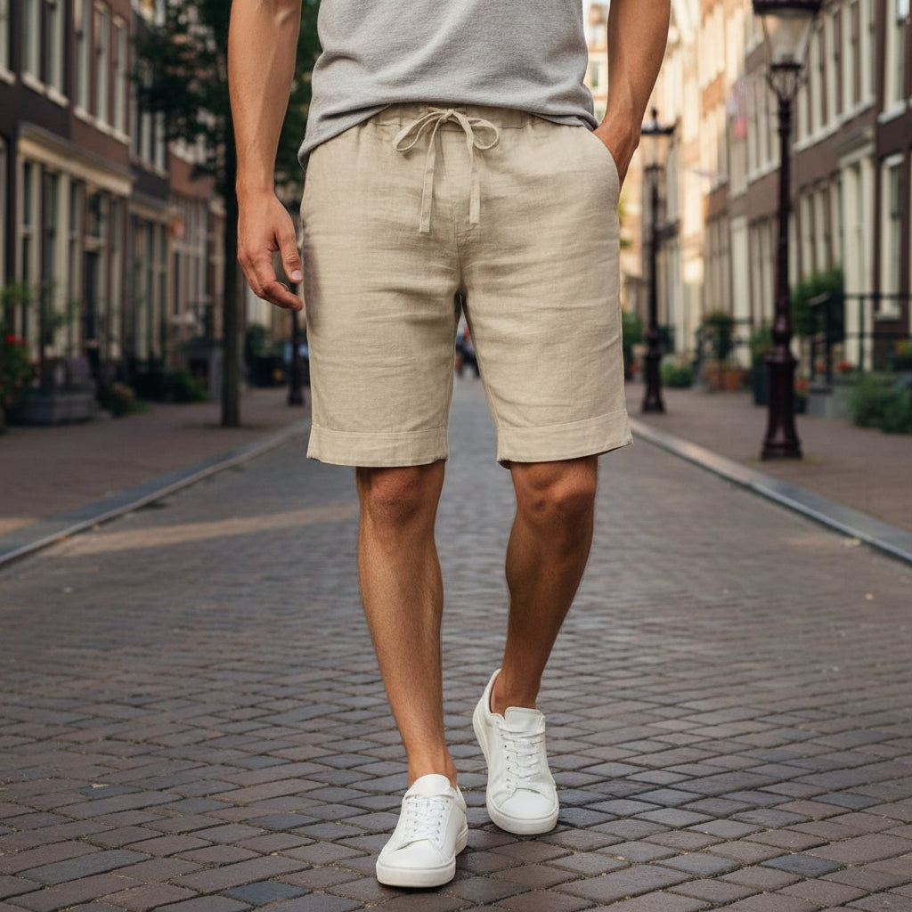 Dylan – Heren Korte Broek | Ademend en Casual Linnen Design-Basser-Kaki-S-Basser