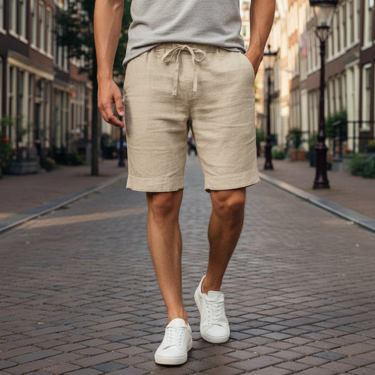 Dylan – Heren Korte Broek | Ademend en Casual Linnen Design-Basser-Kaki-S-Basser