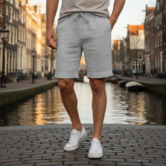 Dylan – Heren Korte Broek | Ademend en Casual Linnen Design-Basser-Lichtgrijs-S-Basser