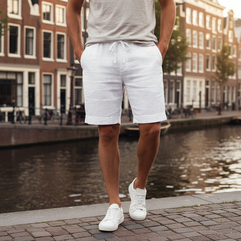 Dylan – Heren Korte Broek | Ademend en Casual Linnen Design-Basser-Wit-S-Basser
