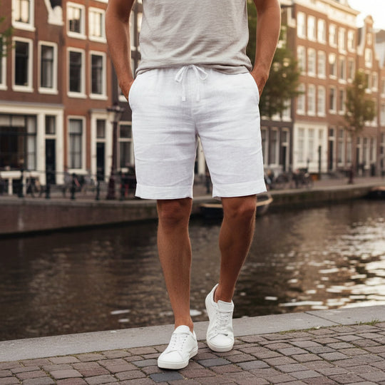 Dylan – Heren Korte Broek | Ademend en Casual Linnen Design-Basser-Wit-S-Basser