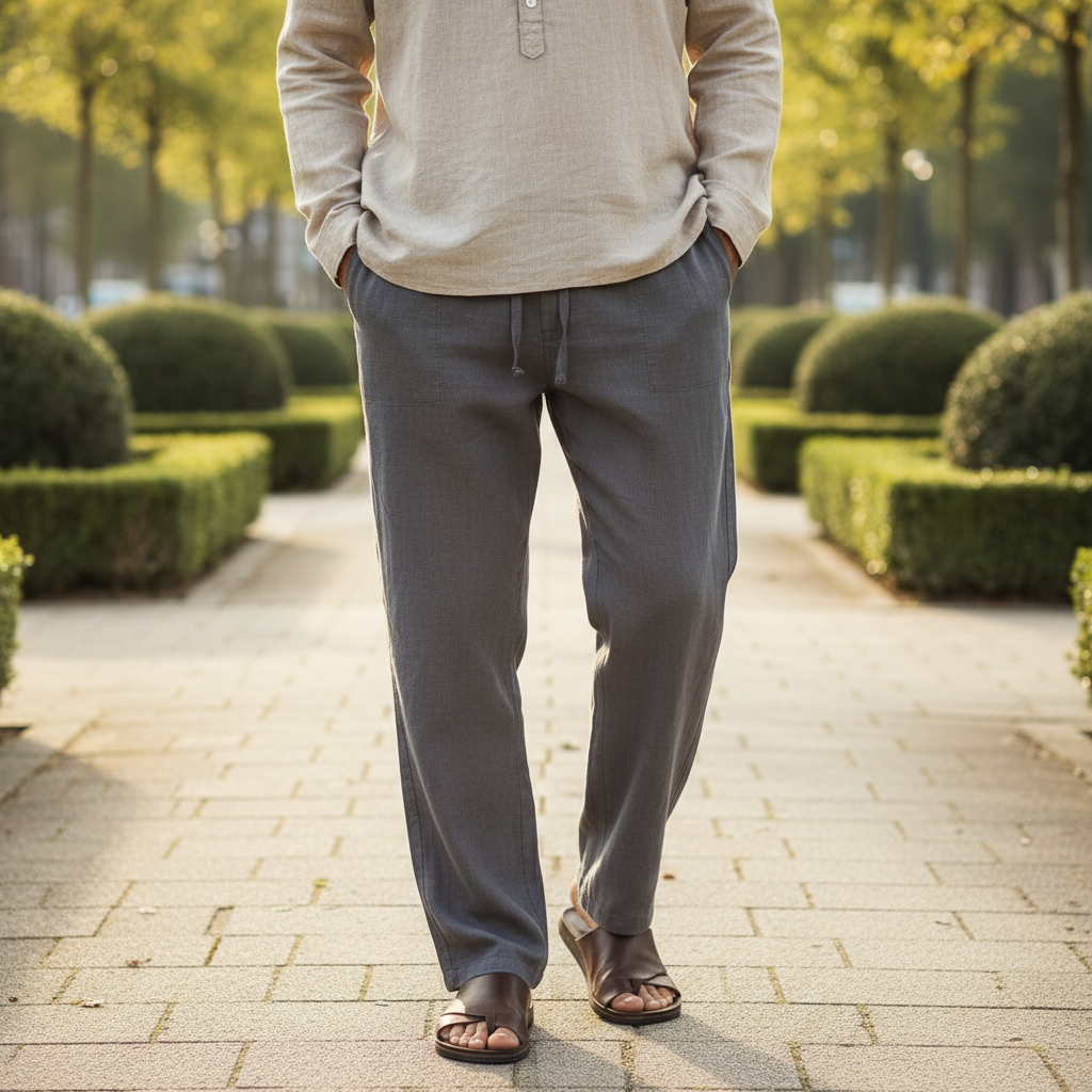 Elias – Heren Linnen Broek | Ademend Comfort en Tijdloos Design-Basser-Grijs-S-Basser