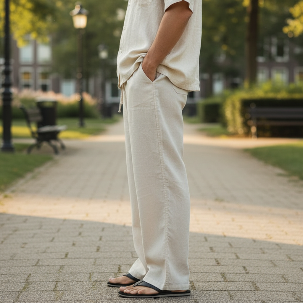 Elias – Heren Linnen Broek | Ademend Comfort en Tijdloos Design-Basser-Licht kaki-S-Basser