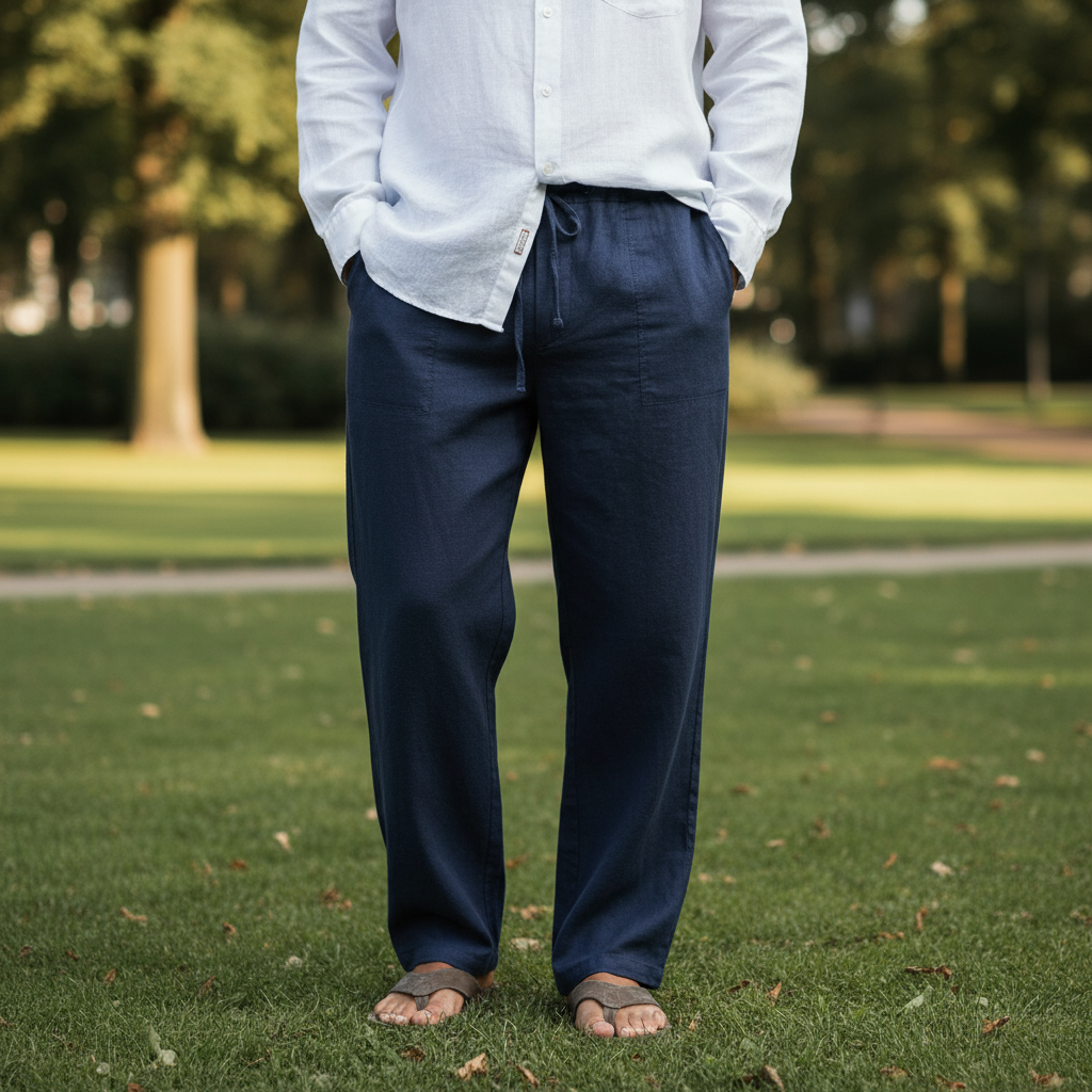 Elias – Heren Linnen Broek | Ademend Comfort en Tijdloos Design-Basser-Marineblauw-S-Basser