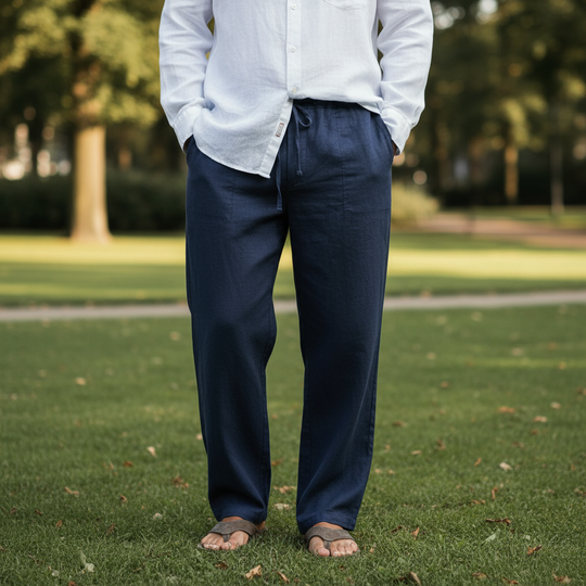 Elias – Heren Linnen Broek | Ademend Comfort en Tijdloos Design-Basser-Marineblauw-S-Basser
