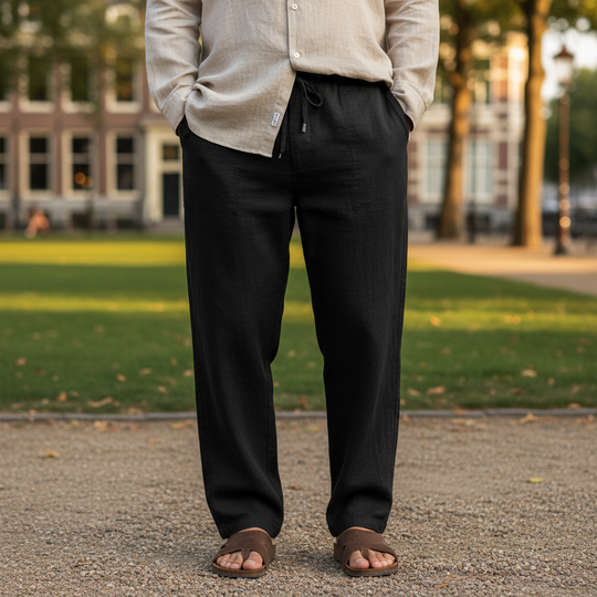 Elias – Heren Linnen Broek | Ademend Comfort en Tijdloos Design-Basser-Zwart-S-Basser