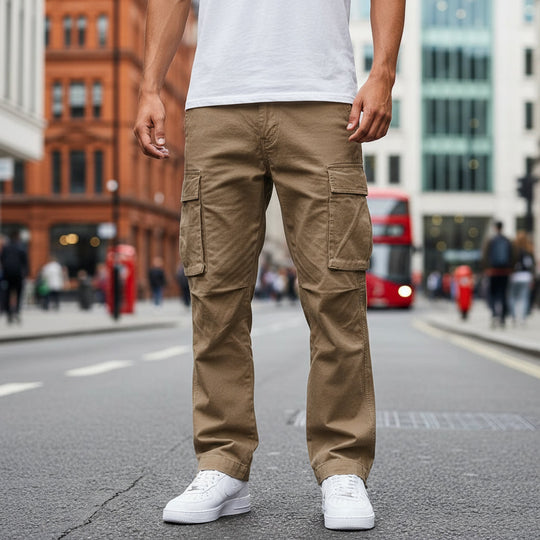 Gijs Heren Cargo Broek | Rechte Pasvorm-Basser-Khaki-S-Basser