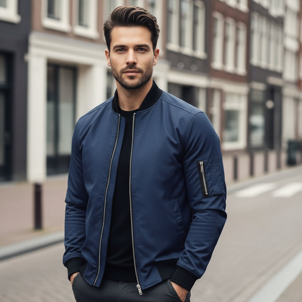 Hugo – Heren Bomberjack | Lichtgewicht en Ademend Ontwerp voor Dagelijks Gebruik-Basser-Blauw-M-Basser