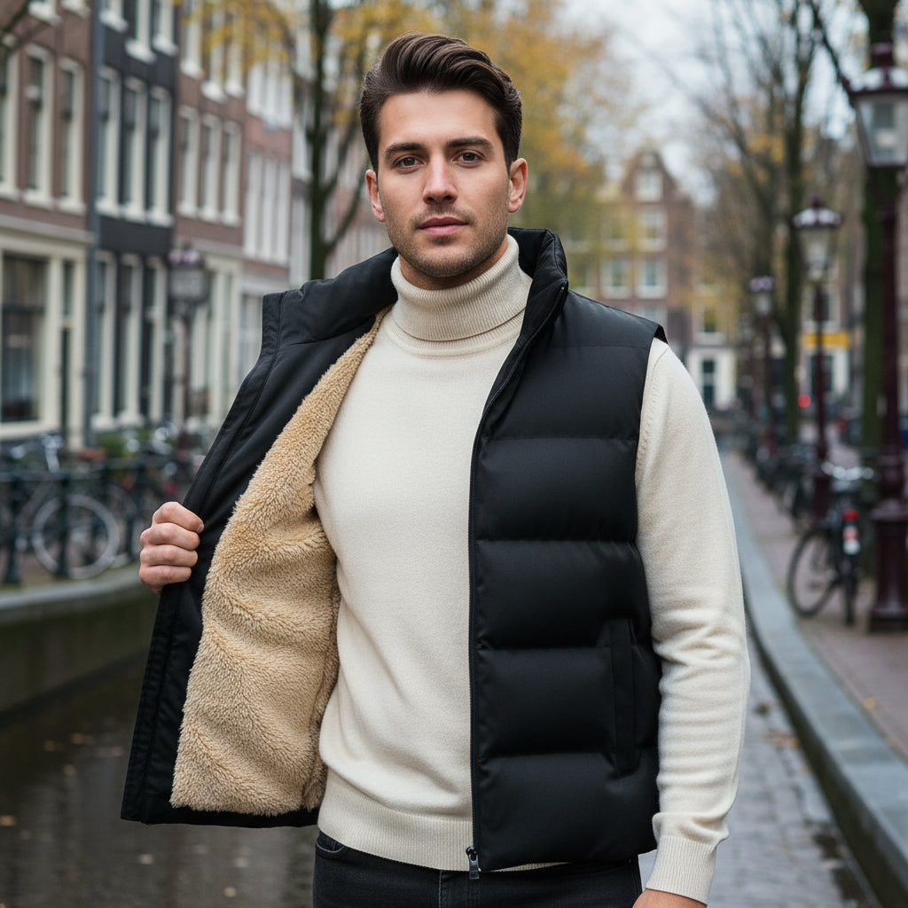 James – Heren Dubbelzijdige Bodywarmer | Stijlvolle Lamswol Look-Basser-Zwart-M-Basser
