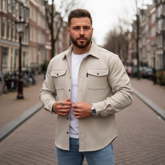 Jonah – Heren Overhemd | Modern Design met Comfortabele Pasvorm en Stijlvolle Look-Basser-Licht beige-S-Basser