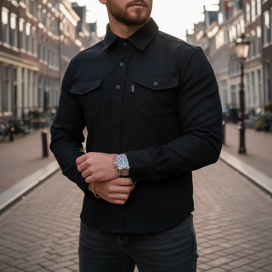 Jonah – Heren Overhemd | Modern Design met Comfortabele Pasvorm en Stijlvolle Look-Basser-Zwart-S-Basser