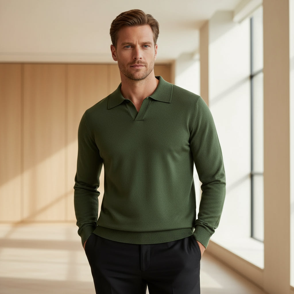 Julian – Heren Poloshirt | Knooploos, Comfortabel, Lange Mouwen-Poloshirts-Basser-Groen-M-Basser