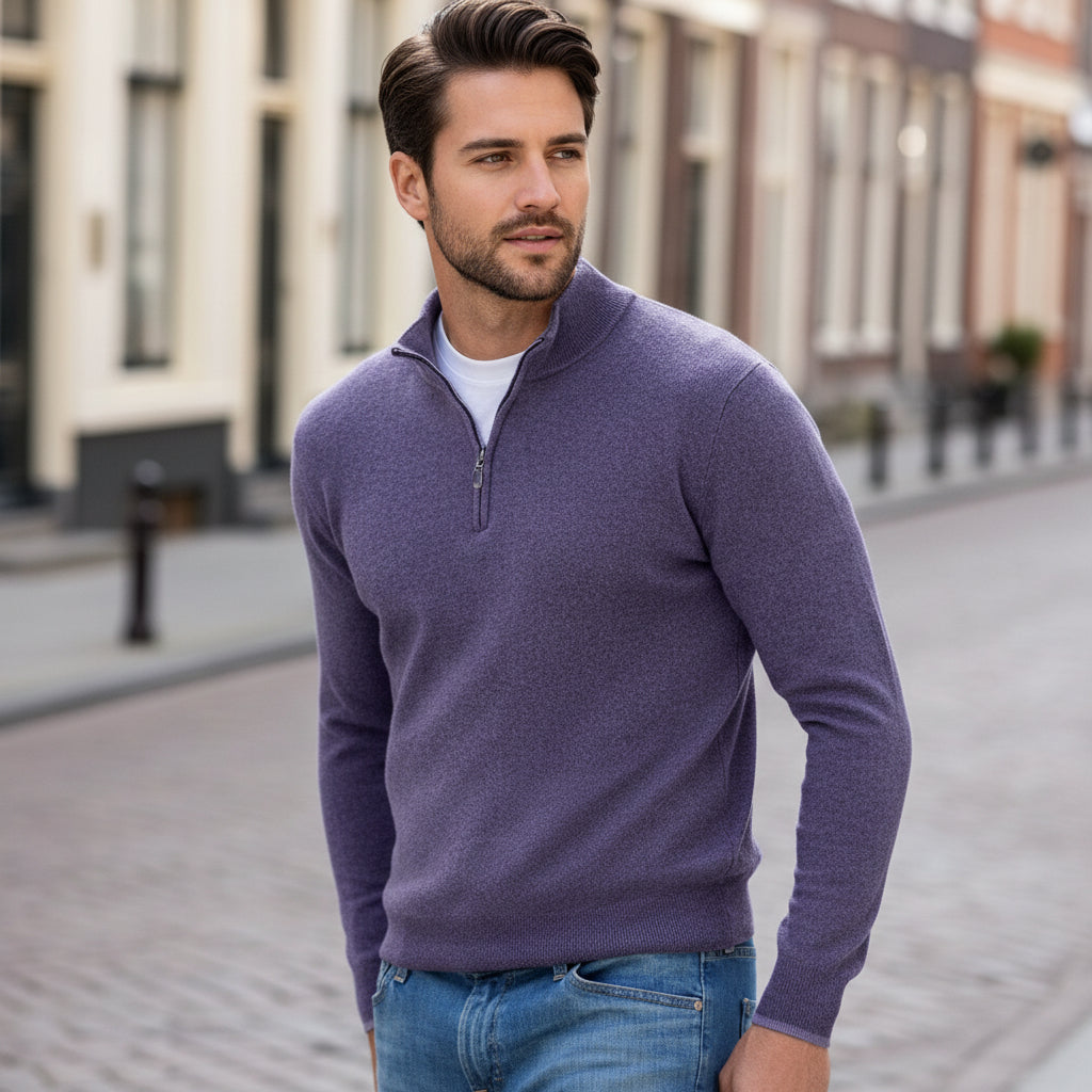 Julias – Heren Pullover | V-Hals, Comfortabele Regular Fit Truien Heren-Basser-Paars-S-Basser